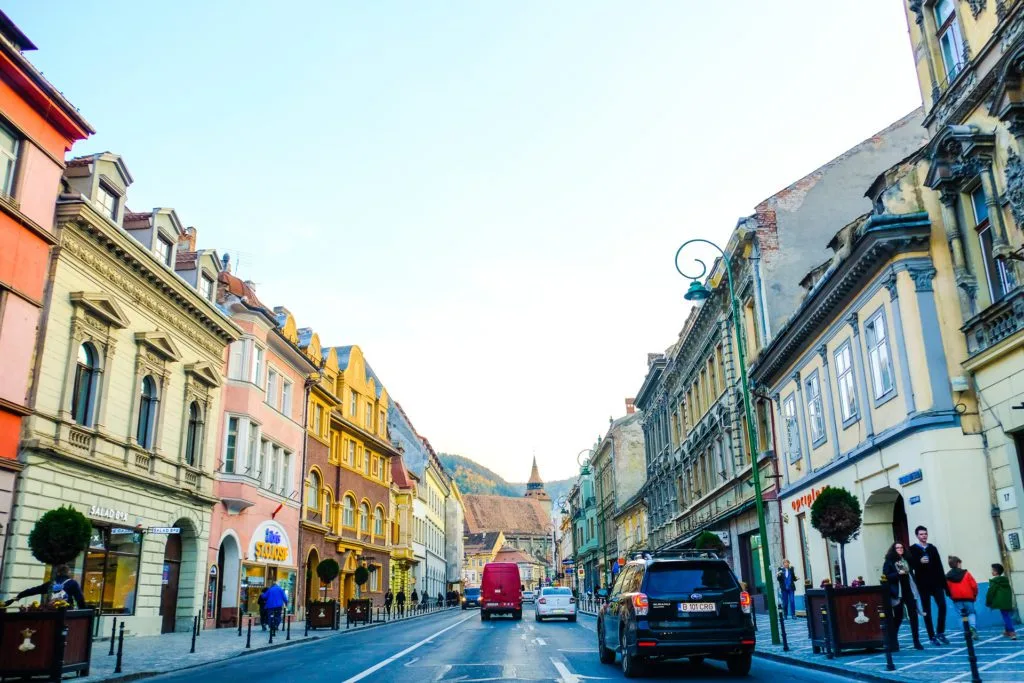The colorful streets of Brasov, Romania.