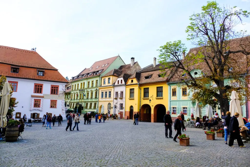 The colorful streets of Sighisoara, Romania.
