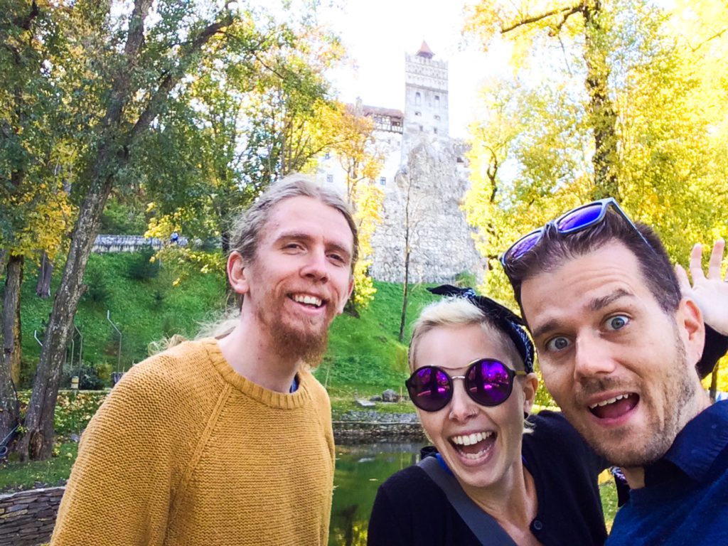 A very excited trio outside Bran Castle in Romania.