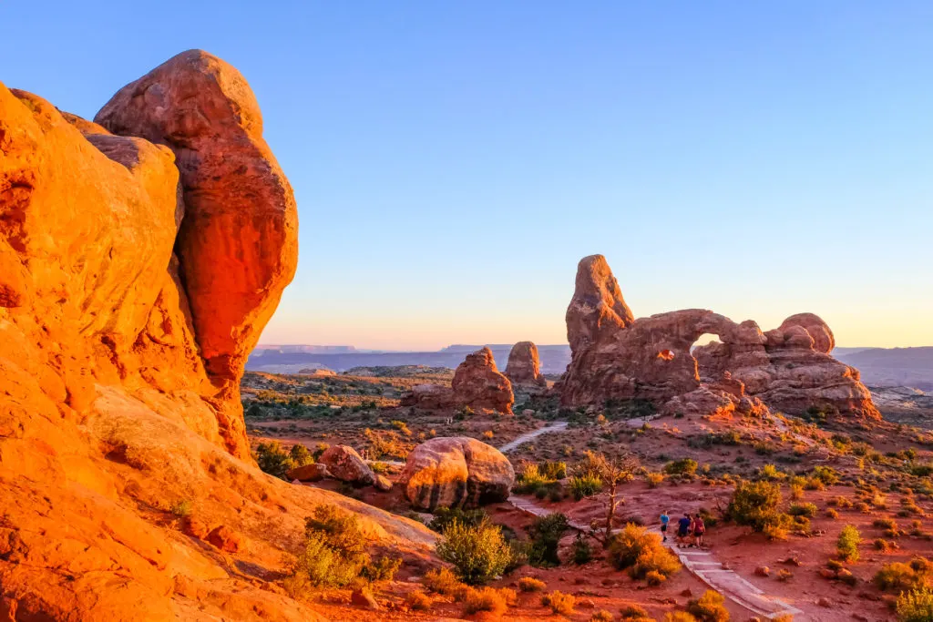 The Windows at Arches National Park at sunset.