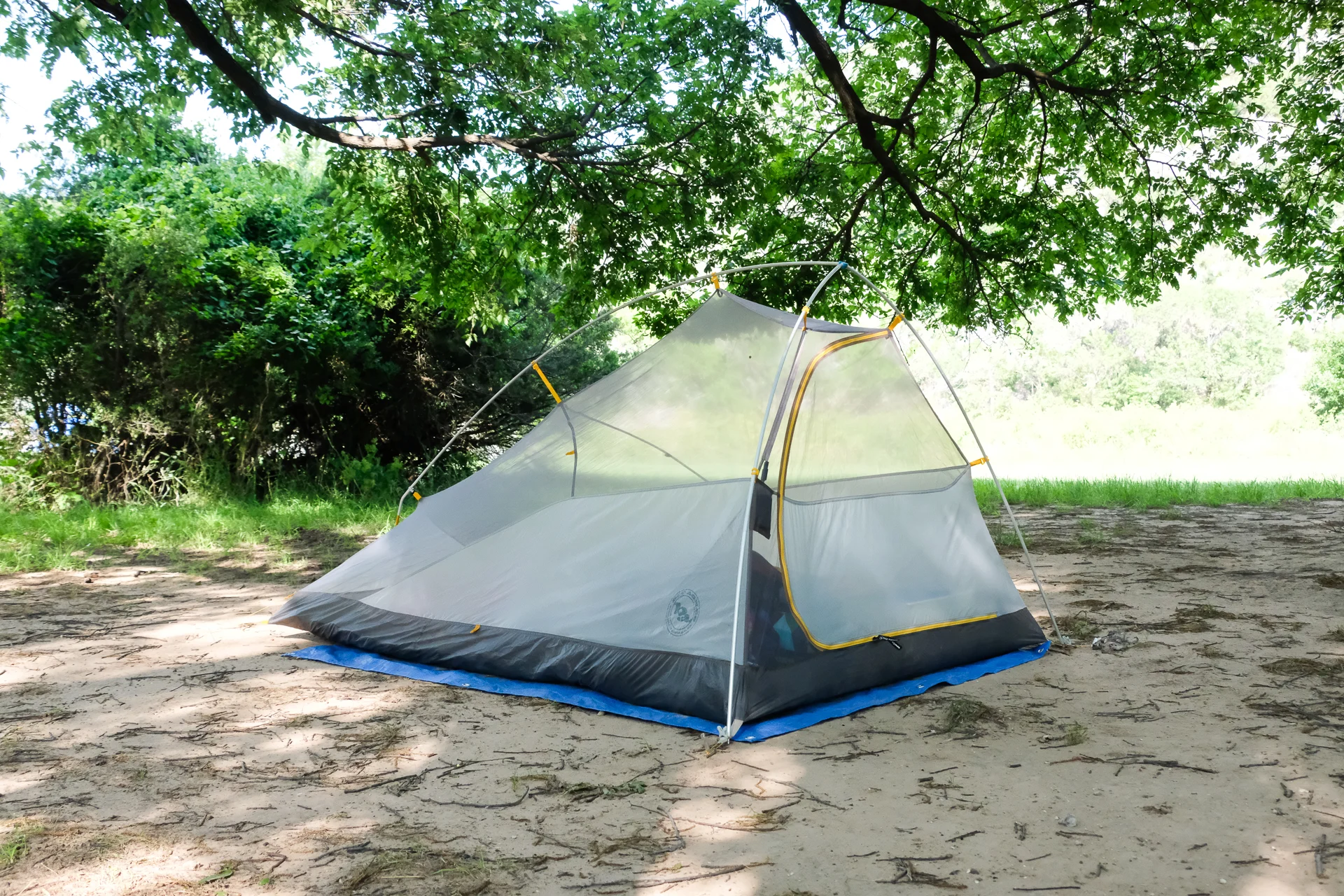 Big Agnes Fly Creek pitched on a tarp footprint