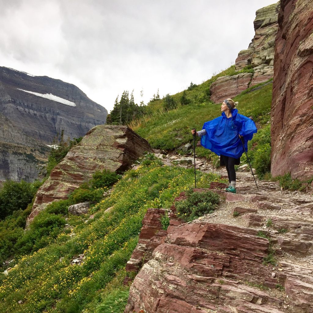 Ponch on Grinnell Glacier trail, hiking in the rain