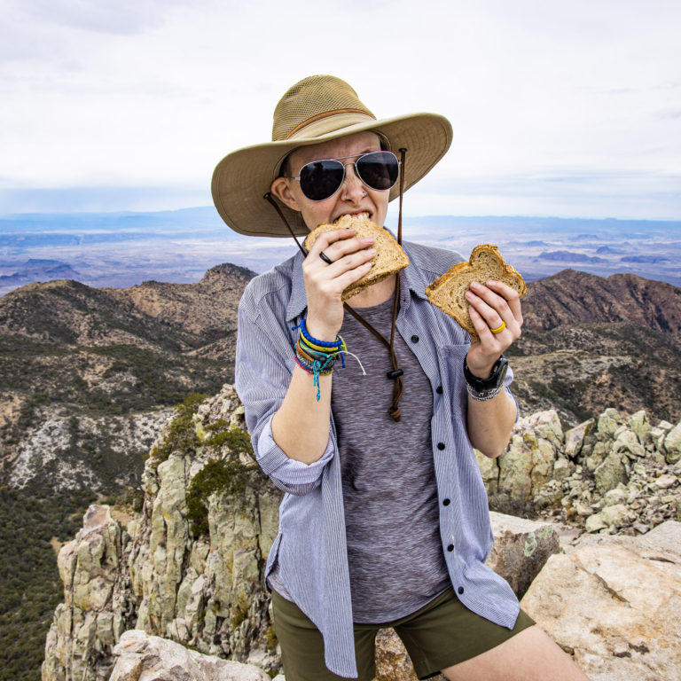 Eating pb&j on top of Emory Peak in Big Bend National Park.