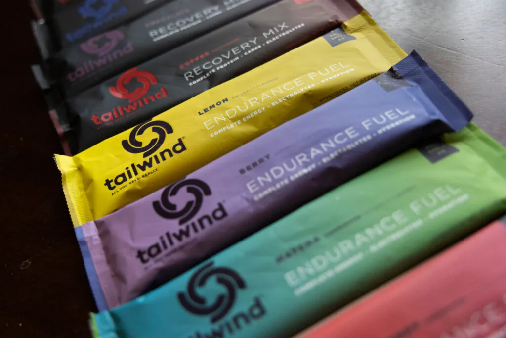 A lineup of Tailwind Nutrition Endurance Fuel electrolytes.