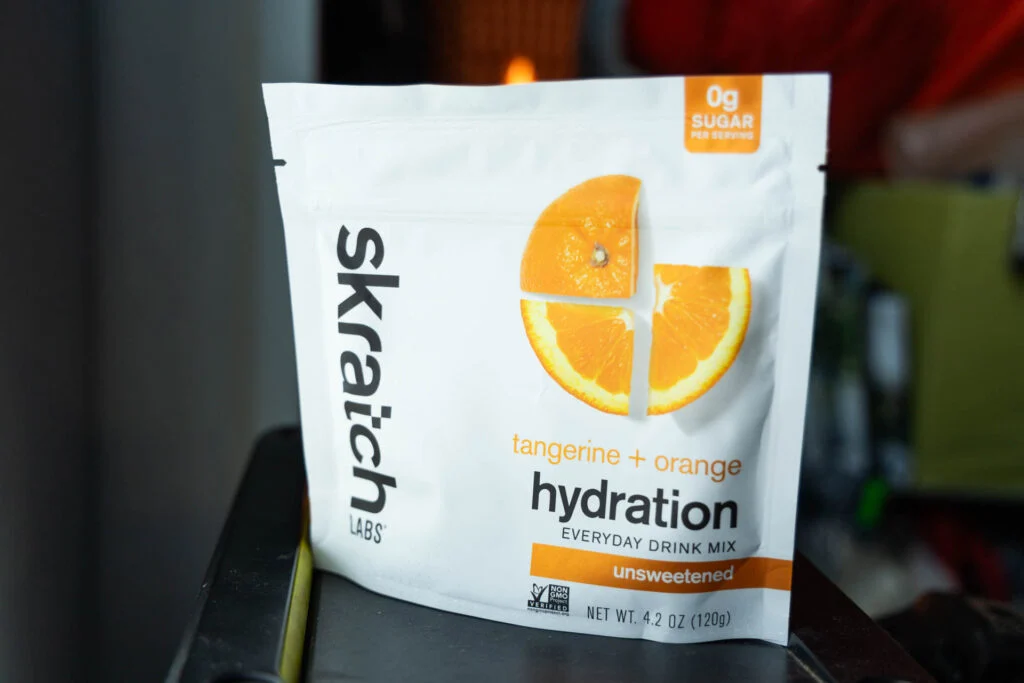 A bag of Skratch Labs Hydration electrolyte drink mix.