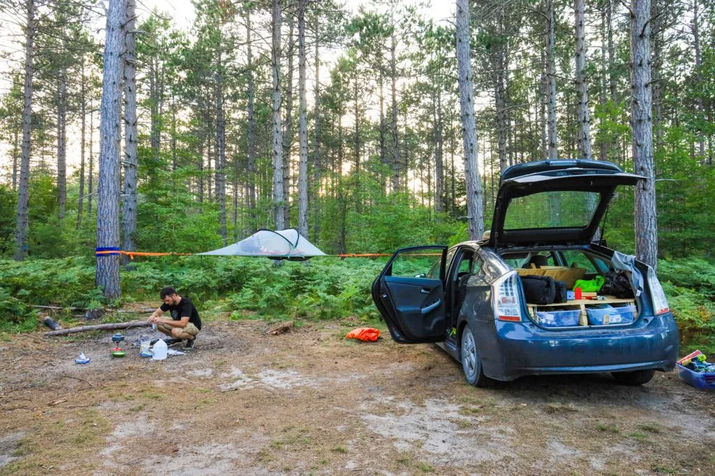 road trip essentials dispersed camping in michigan prius camping