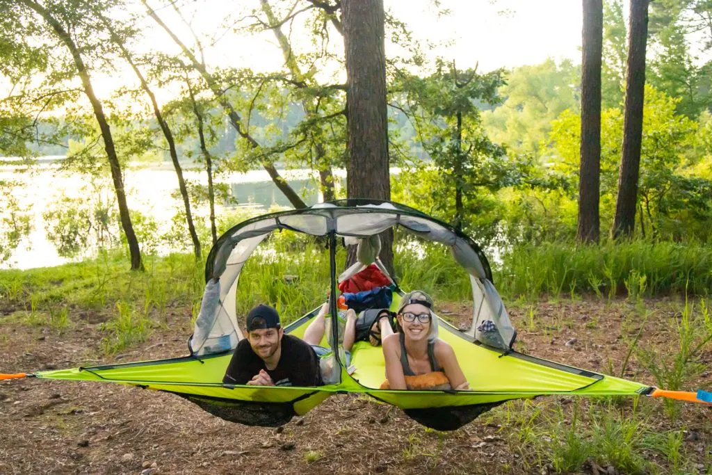 Tent in outlet trees