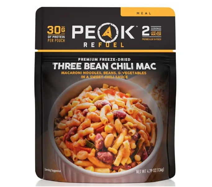 Peak Refuel backpacking meals: Three Bean Chili Mac Vegan Backpacking Meal
