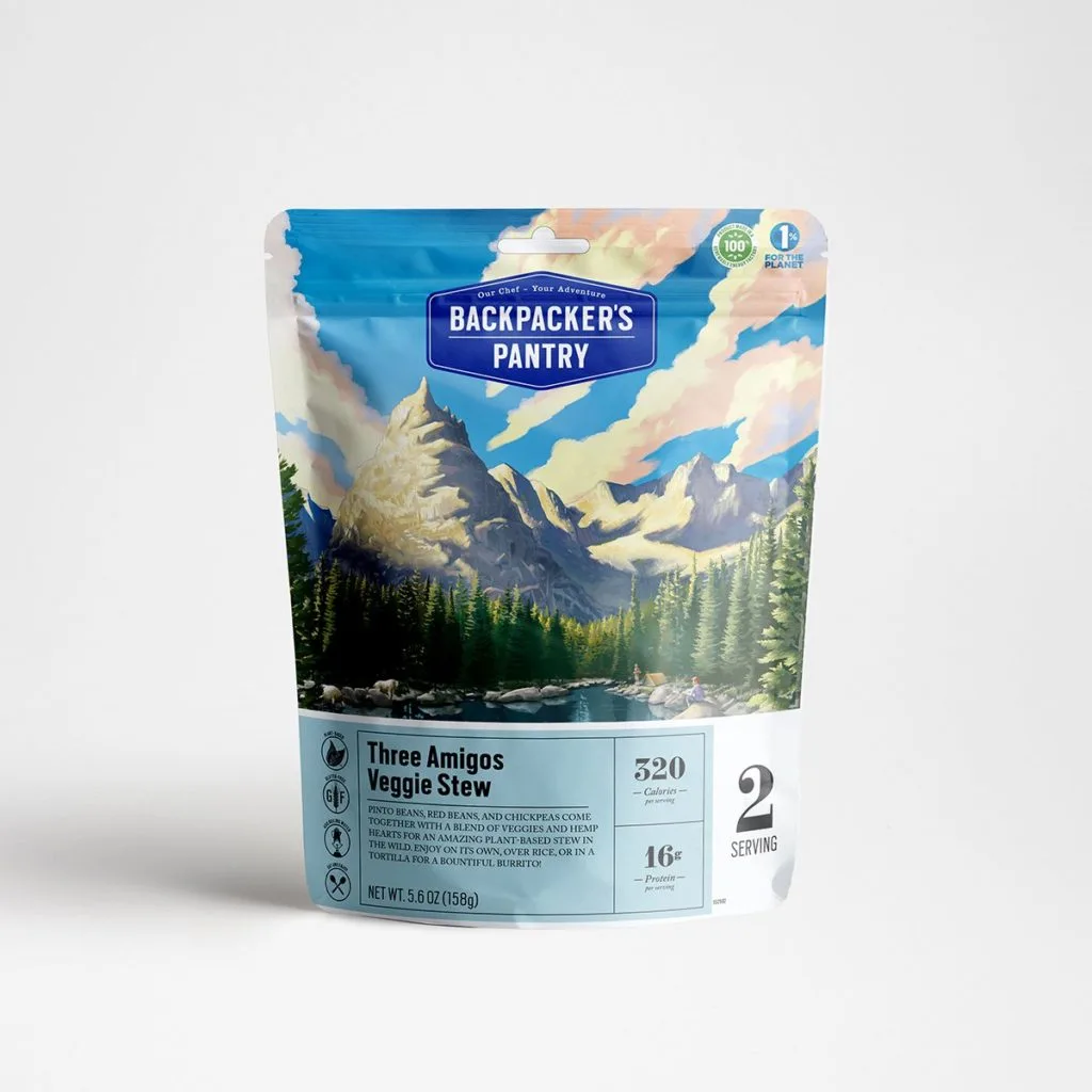 Backpacker's Pantry backpacking meals: Three Amigos Veggie Stew is a Vegan Backpacking Meal