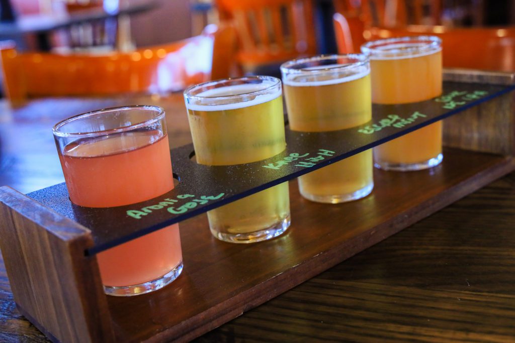 A flight of beer from Bridge Up Brewing Company.