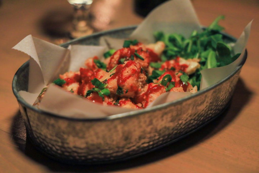 Sriracha cauliflower bites from Thyme Cuisine in Door County, Wisconsin