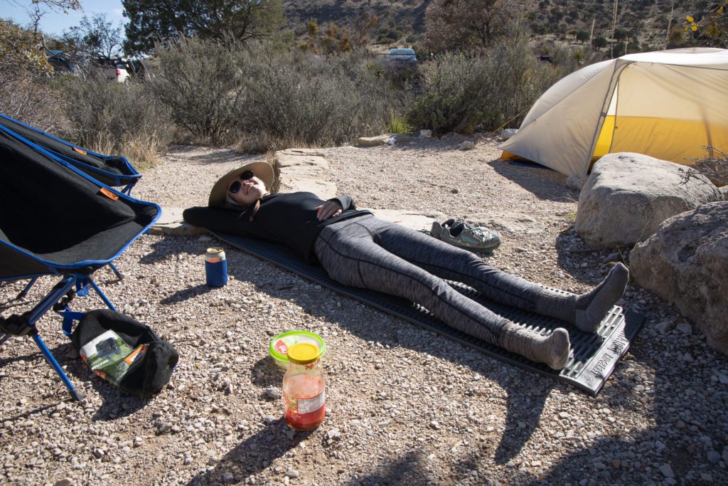 Warming up in the sun on a cold winter morning in Guadalupe Mountains (on top of my closed cell foam sleeping pad...).