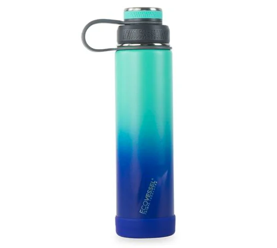EcoVessel insulated water bottle in ombre blue and green.