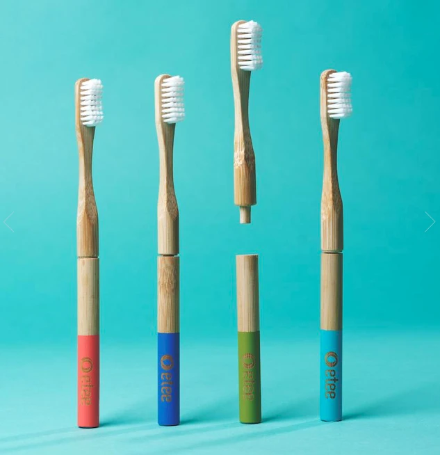 Etee bamboo toothbrushes with replaceable heads.