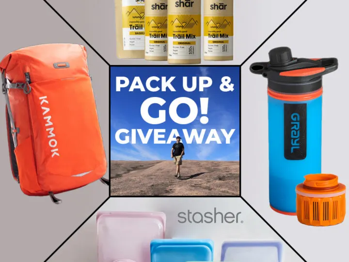 Pack up and go giveaway featuring Kammok, Stasher, Grayl, and Shar Snacks.