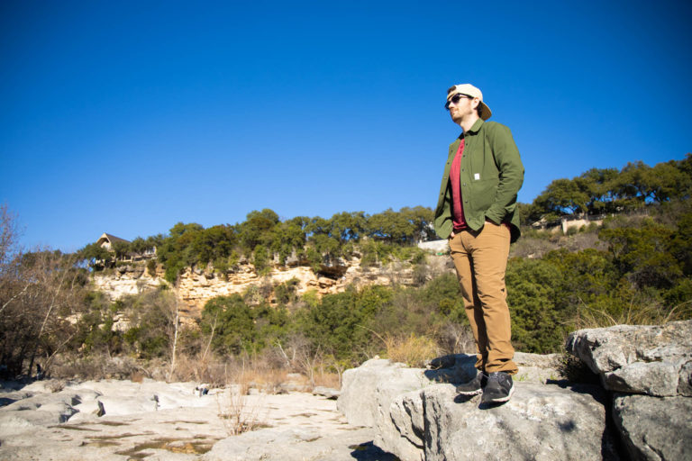 Looking out over Barton Creek Greenbelt in United By Blue Hiking Pants