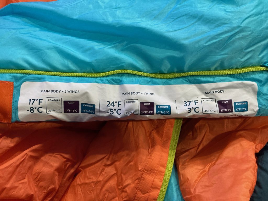 UST Monarch sleeping bag temperature ratings.