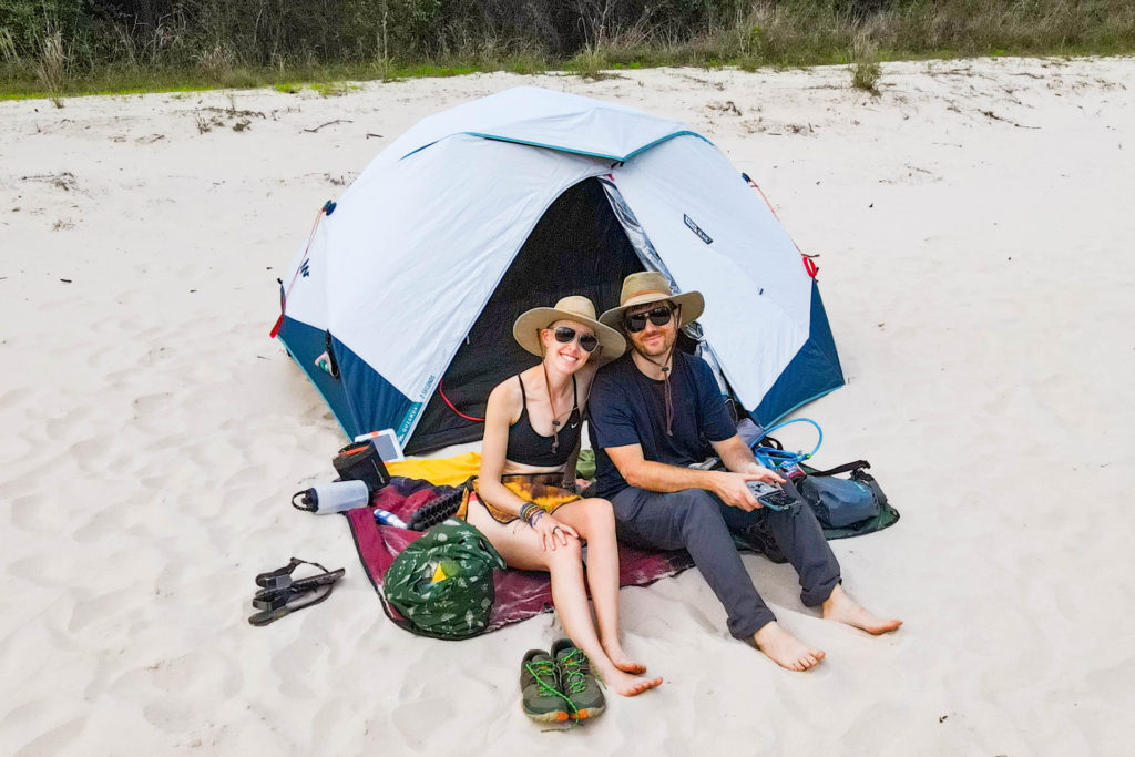 Beach camping on a sandbar on Village Creek in Texas.