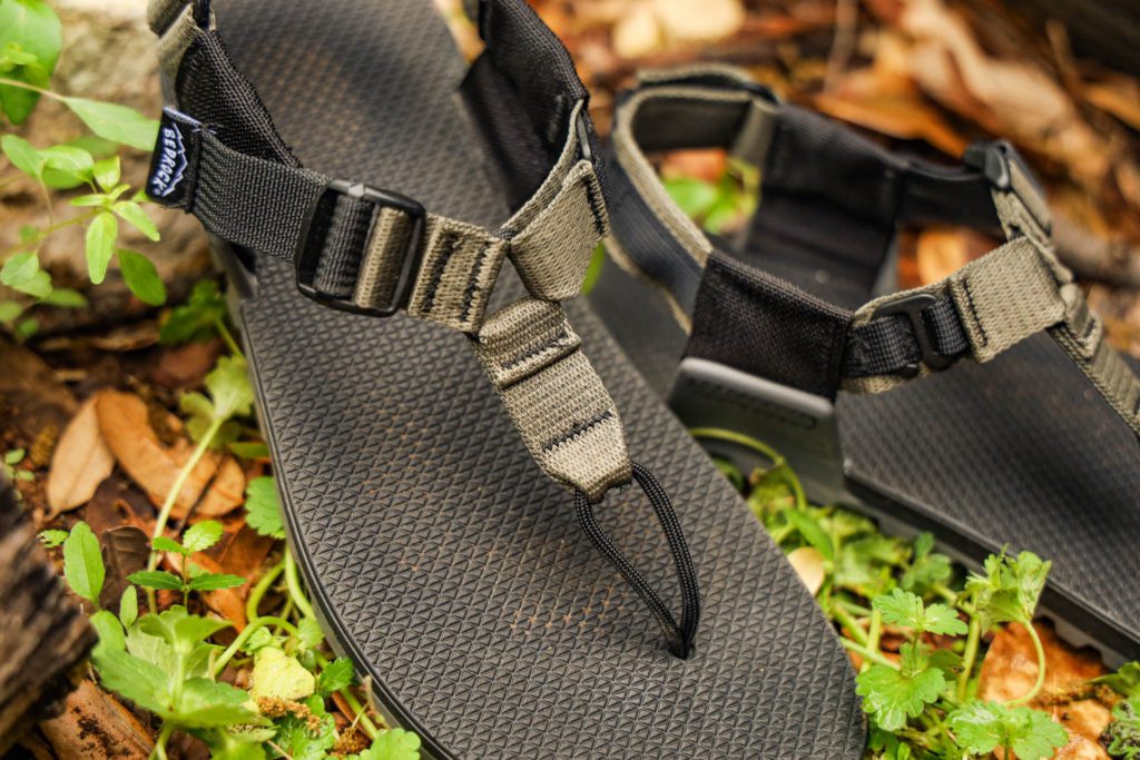 A close up of the straps on the Bedrock Cairn Pro II Adventure Sandals.