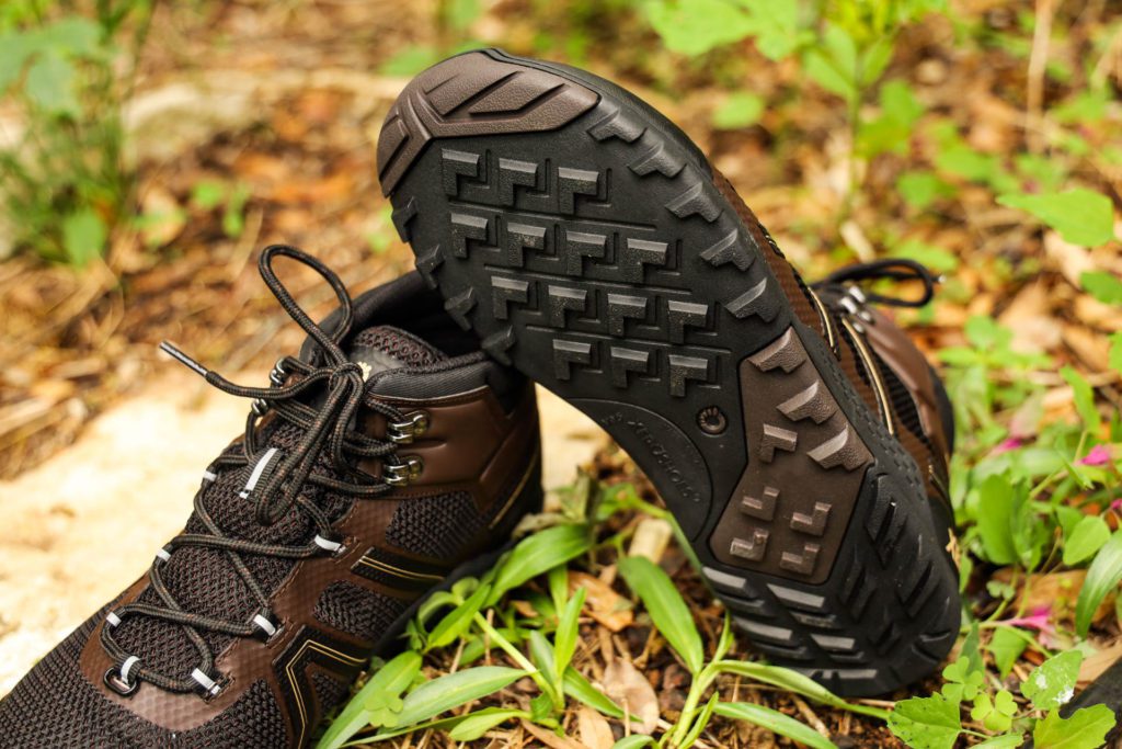 Chevron lugs on the Xero Shoes Xcursion Fusion Barefoot hiking boot.