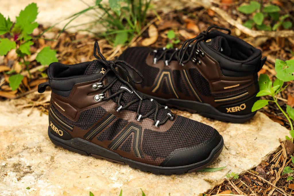 Xero Shoes Xcursion Fusion Barefoot hiking boot in brown.