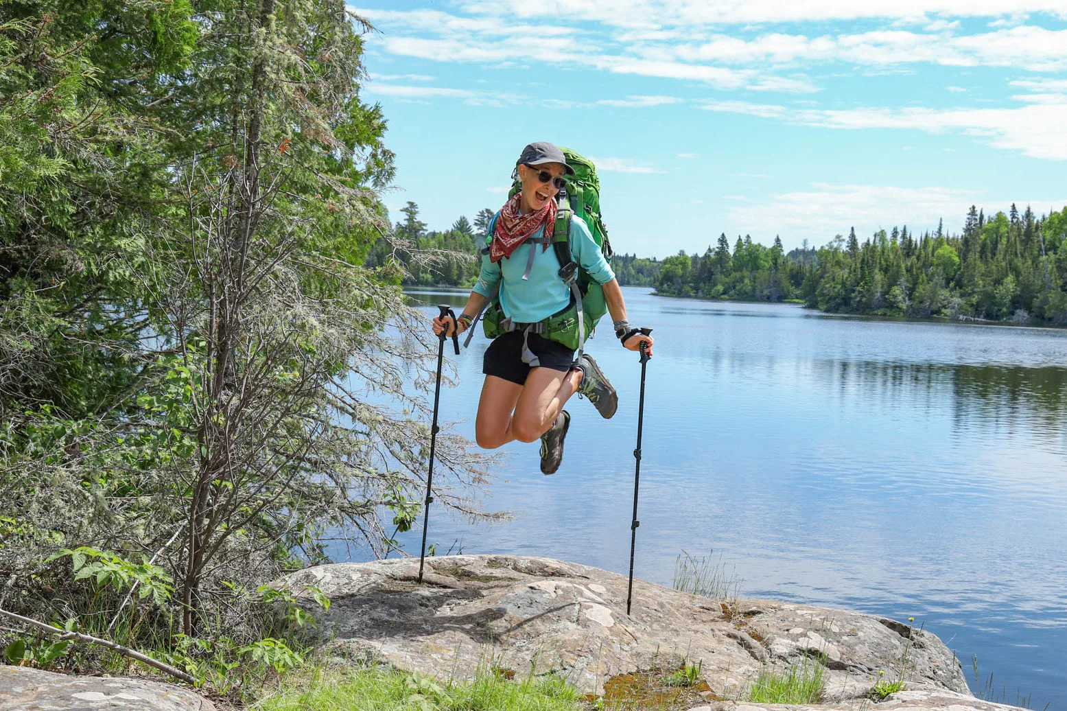 Jumping for joy because my pack weighs less than 20 pounds with food and water.