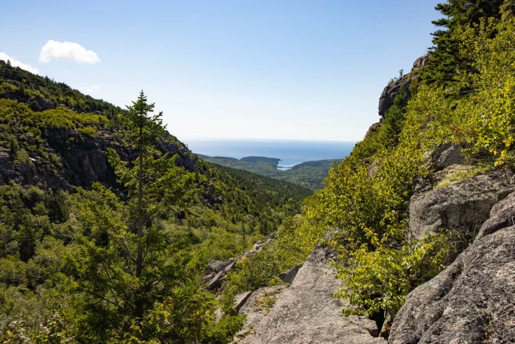 Views of the ocean from the Gorge Trail up to Cadillac Mountain.