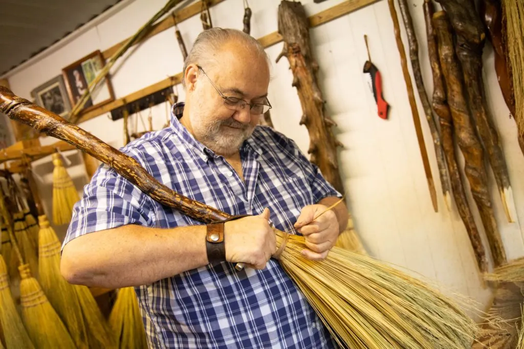 Making brooms by hand at Ogle's Brooms.