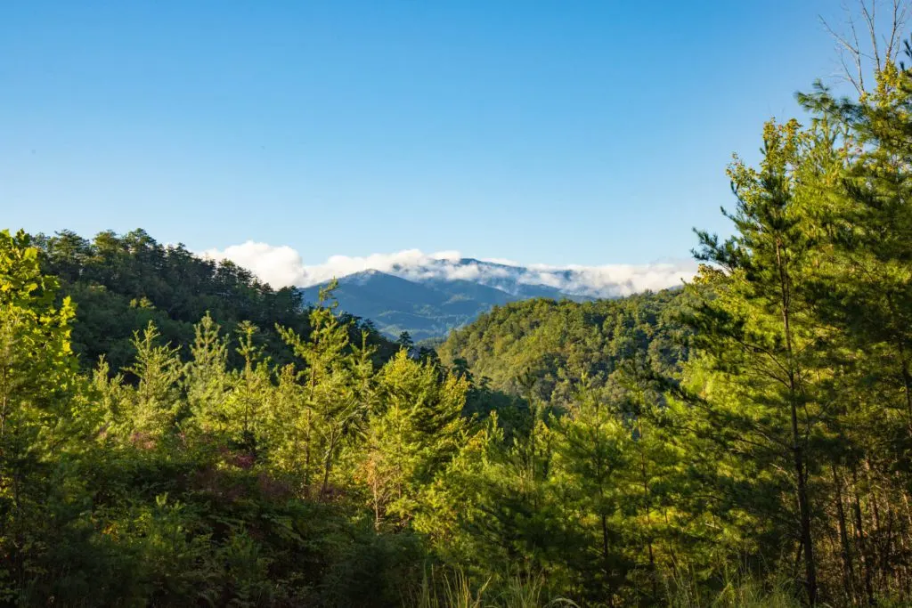 A view of Great Smoky Mountains National Park looking very "smokey."