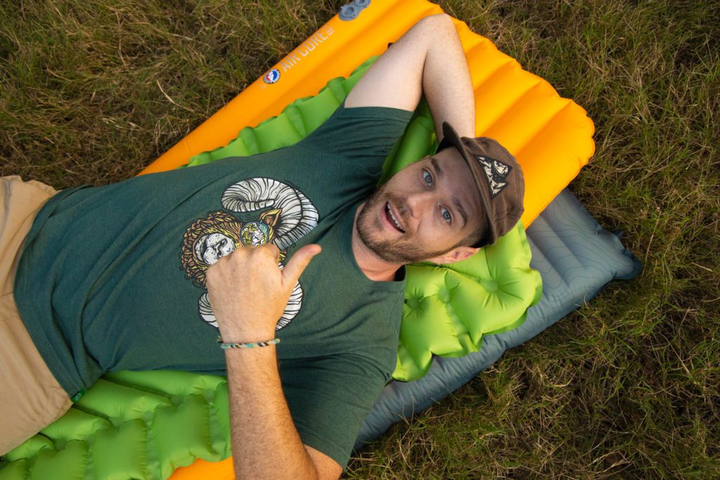 Lounging on inflatable sleeping pads.