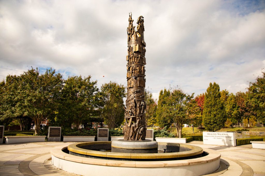 A statue at John Hope Franklin Reconciliation Park
