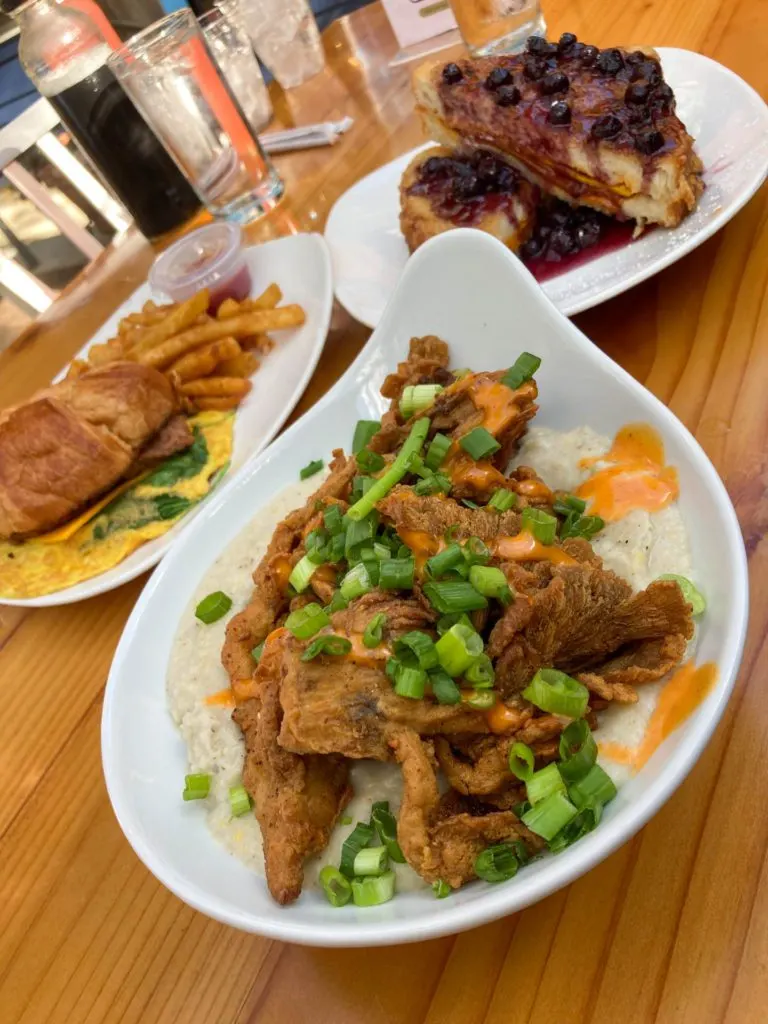 The fried mushroom grits (and breakfast sandwich and Monte Cristo) at Mo Better Brews.