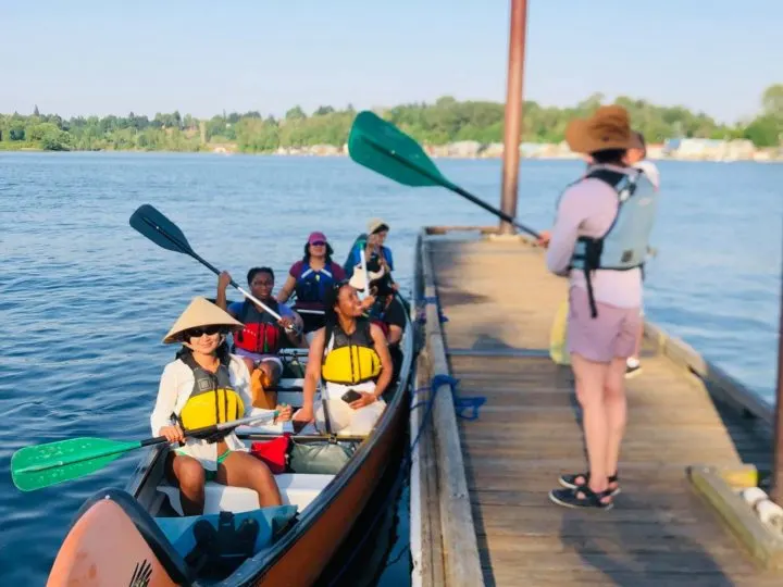 Photo by Pamela Slaughter: An outing of POCO members paddling down the Willamette River.