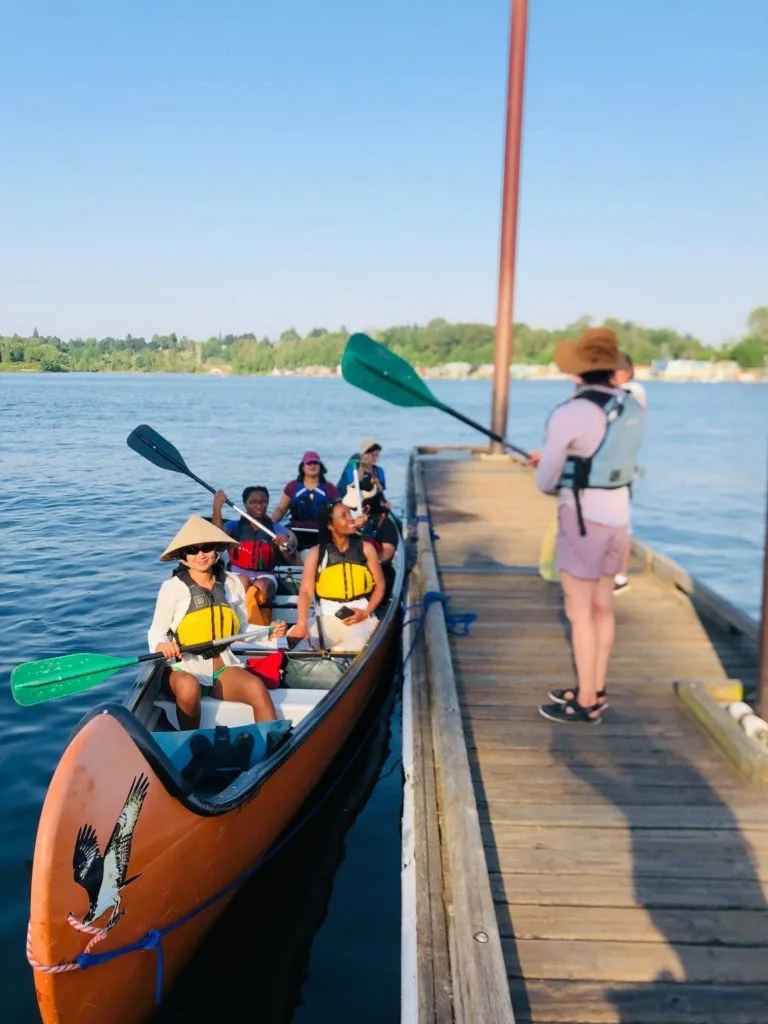 Photo by Pamela Slaughter: An outing of POCO members paddling down the Willamette River.