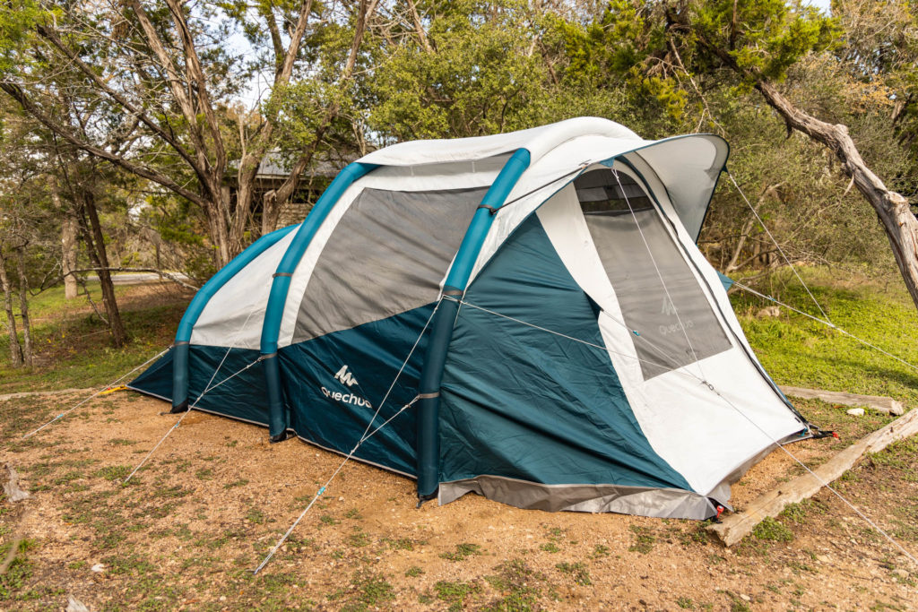 The Decathlon Quechua Fresh and Black Air Seconds inflatable tent from the outside.