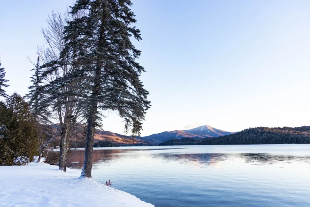 Lake Placid surrounded by snow.