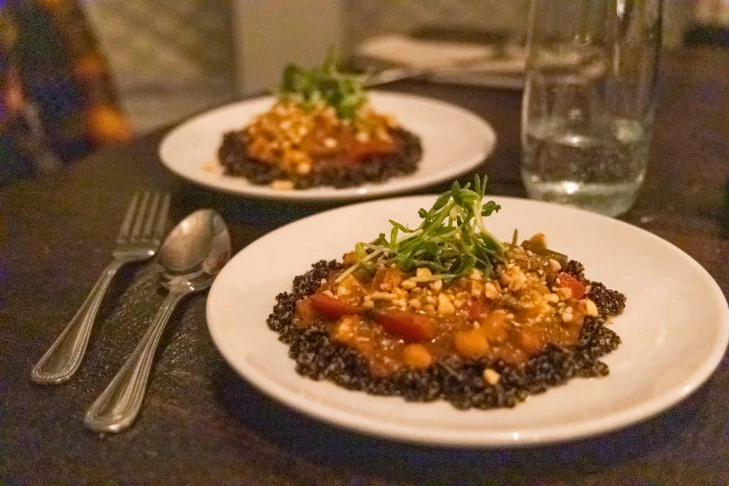 Vegan peanut stew over quinoa at Salt of the Earth Bistro