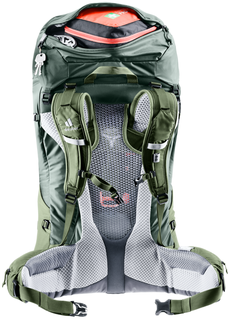 The back panel and shoulder straps of the Deuter Futura Air Trek Backpack.
