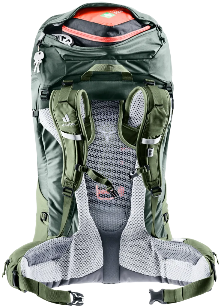 The back panel and shoulder straps of the Deuter Futura Air Trek Backpack.