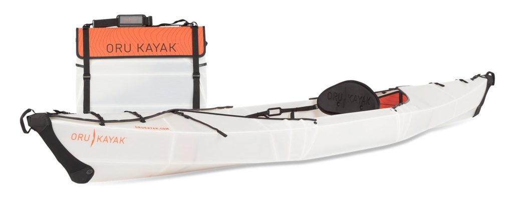 The Oru Beach LT kayak assembled and folded into a box.