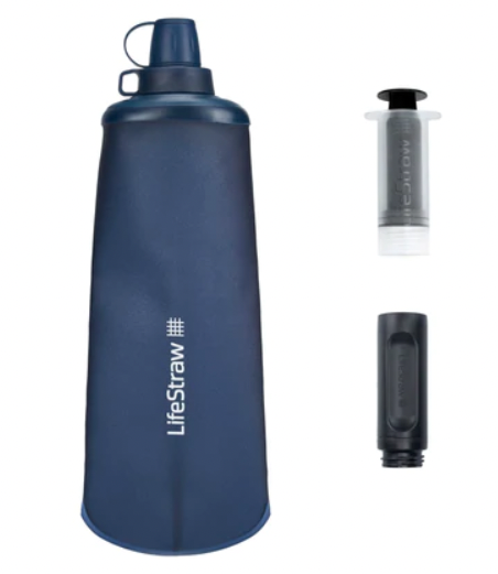 Lifestraw Peak Series Collapsible Squeeze Bottle with Filter in navy.