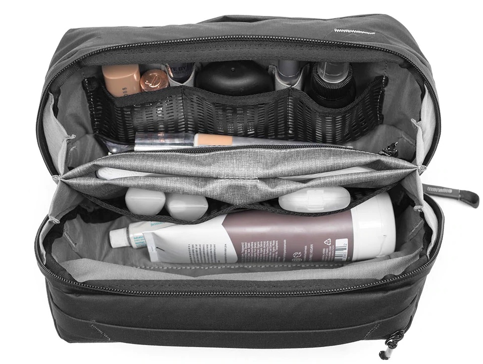 The Peak Design Wash Pouch open and full of toiletries. (Photo Courtesy of Peak Design)