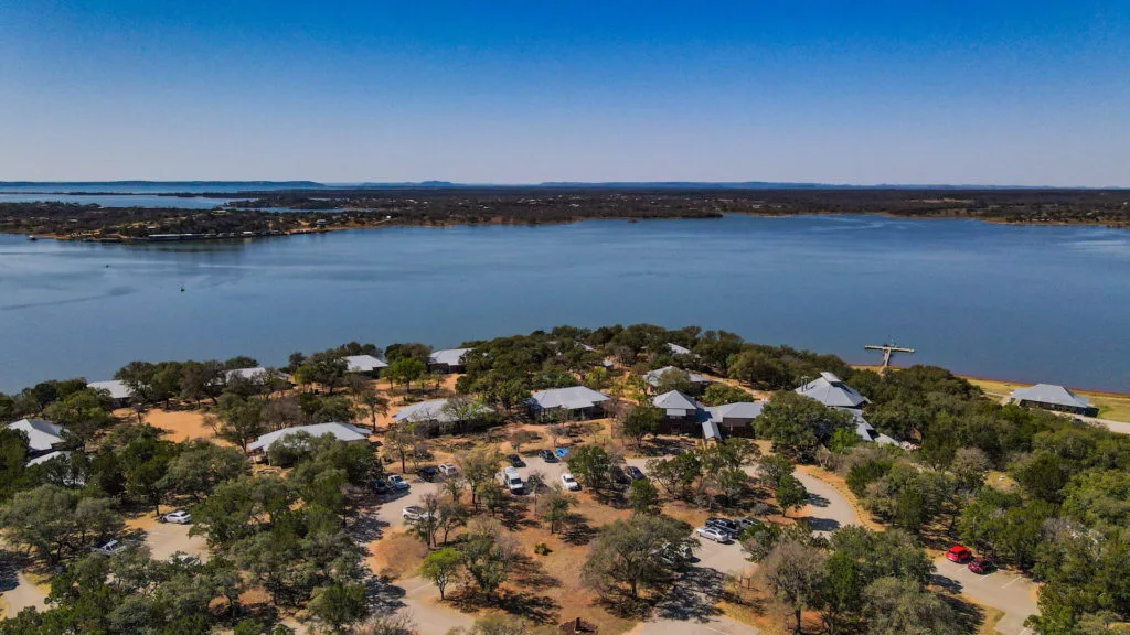 A birds eye view of Canyon of the Eagles and Lake Buchanan.