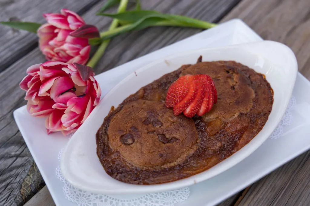 Chocolate peach cobbler at The Overlook restaurant at Canyon of the Eagles.