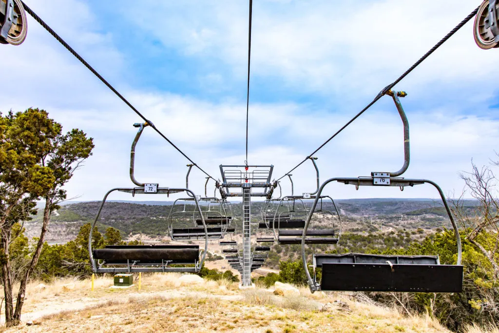 The chair lift at Spider Mountain Bike Park in Burnet County.