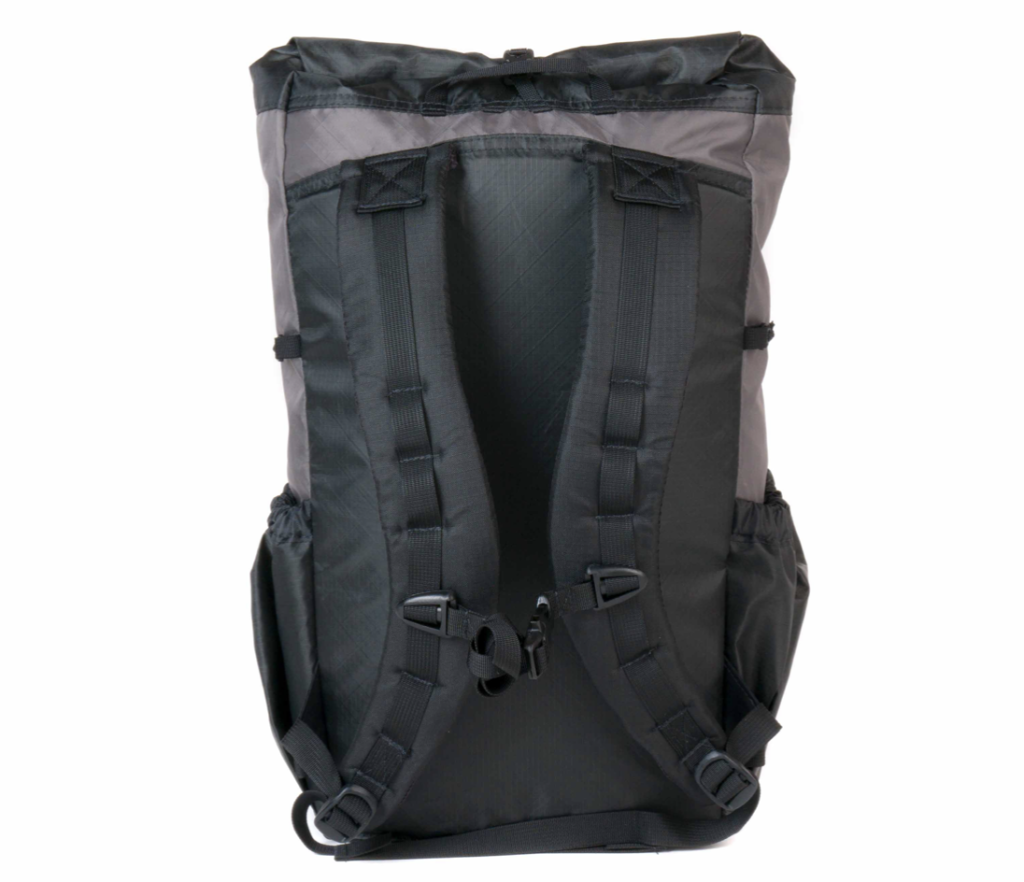 The back view and shoulder straps of the Waymark Gear Co. MILE 28 backpack (photo courtesy of Waymark Gear Co.).