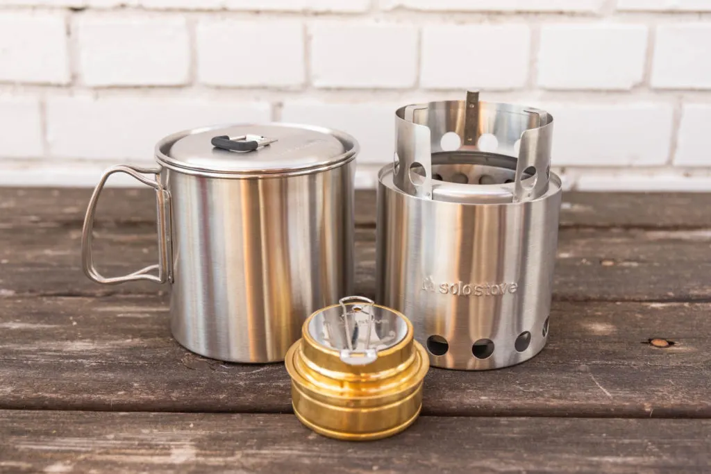 A Solo Stove Lite pot, backpacking stove, and alcohol burner.