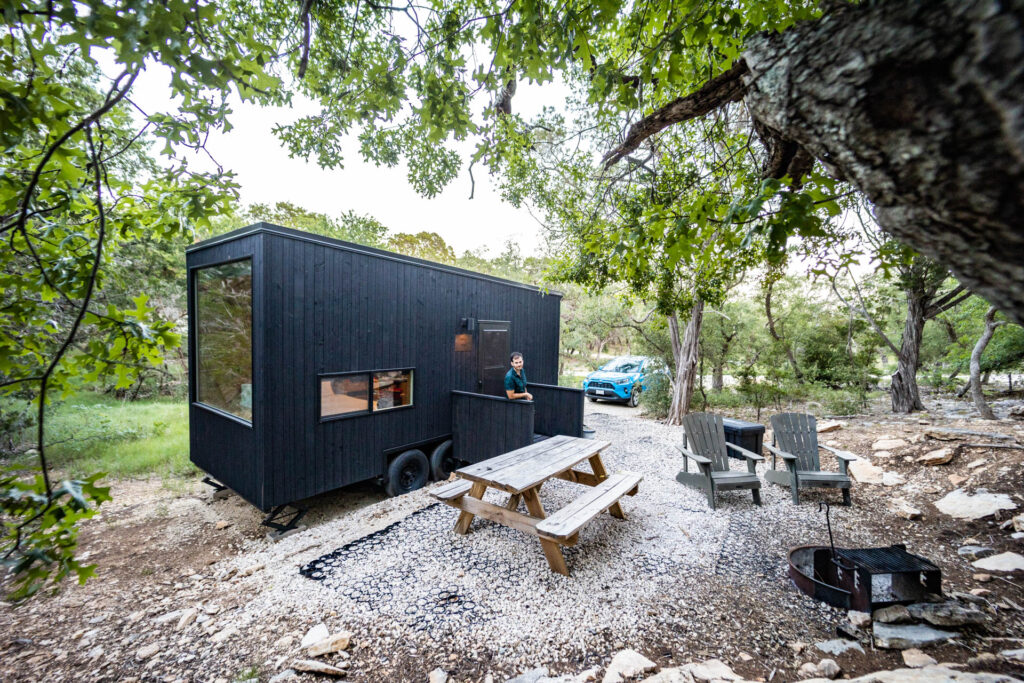 One of the Getaway tiny cabins in Wimberley, Texas.