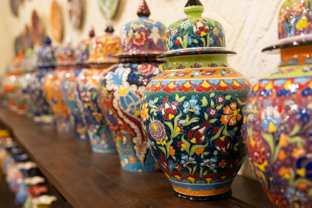 Colorful Pottery at Chez Galip in Cappadocia, Turkey.