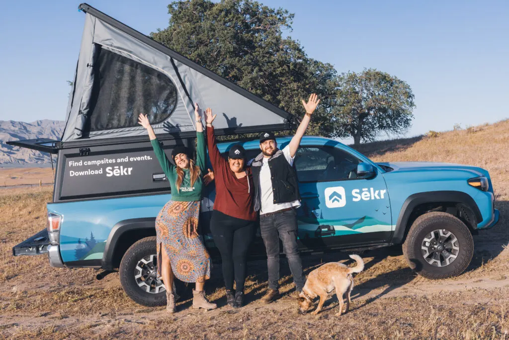 Sēkr CEO and Co-founder Breanne Acio (middle) enjoying the outdoors with her team